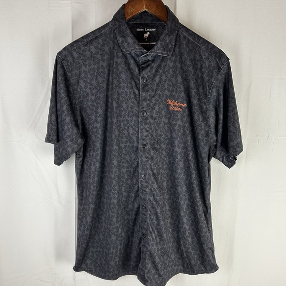 Oklahoma State Cowboys Horn Legend Small Short Sleeve Button Up Shirt Leaves AOP - Picture 2 of 12